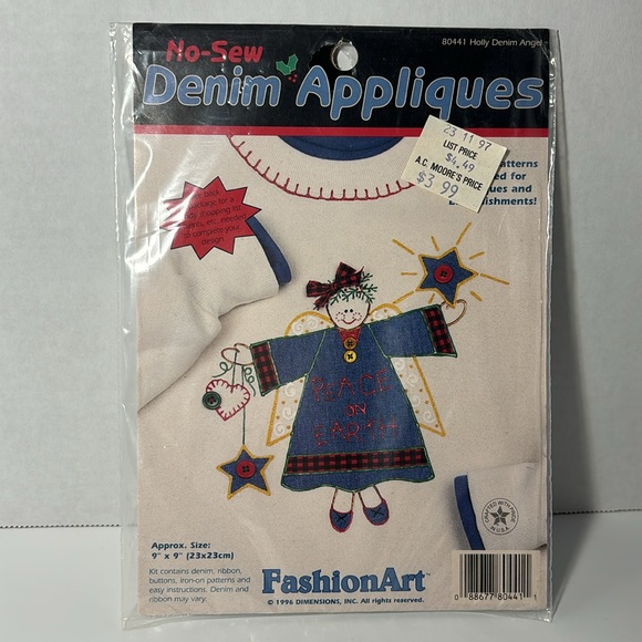 Dimensions Inc 1996 No-Sew Appliqués #80441 Holly Denim Angel Fashion Art NIP - Picture 7 of 7